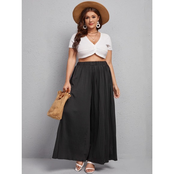 PLUS SIZE Wide Leg Plisse Pants black - Picture 5 of 5